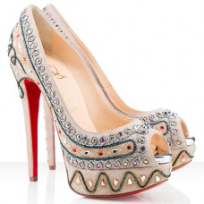 Zapatos de tacón Christian Louboutin Bollywoody de 140 mm con puntera abierta, color blanco. Zapatos de tacón Christian Louboutin Bollywoody de 140 mm con puntera abierta, color blanco.