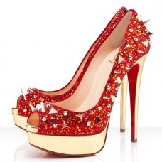 Zapatos de tacón Christian Louboutin Very Mix de 140 mm con puntera abierta, color rojo. Zapatos de tacón Christian Louboutin Very Mix de 140 mm con puntera abierta, color rojo.