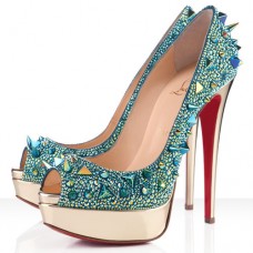 Zapatos de tacón Christian Louboutin Very Mix de 140 mm con puntera abierta, color verde.